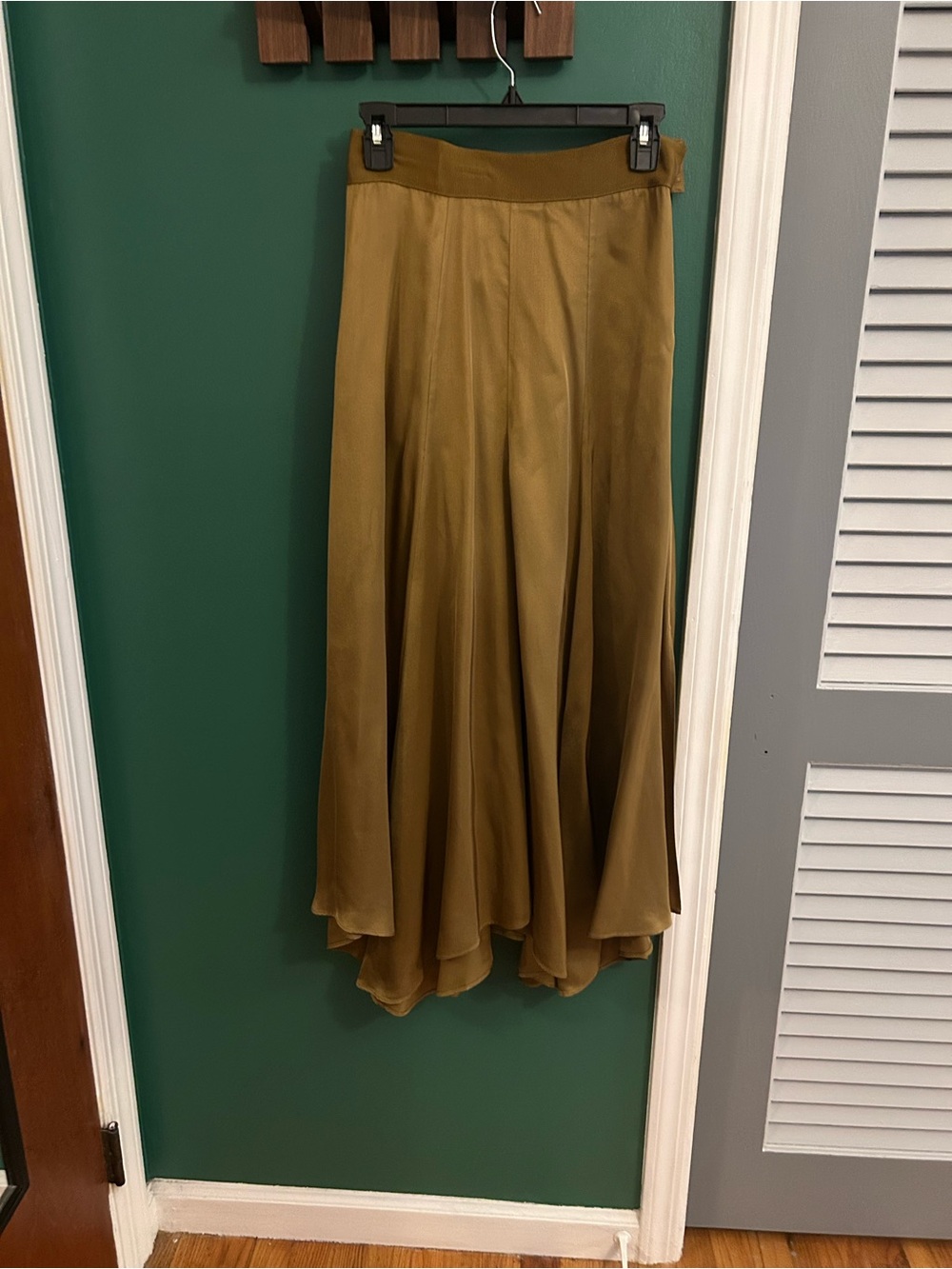 Massimo Dutti Olive-Green Satin High-Low Skirt